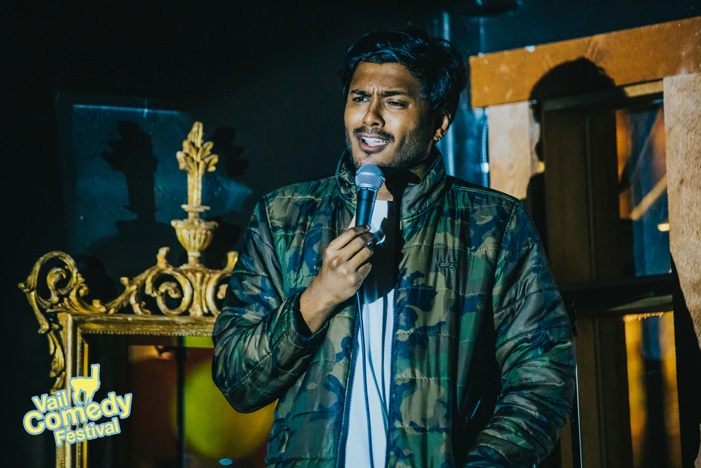 Comedian Usama Siddiquee does a surprise drop in spot at a late show at the 2022 Vail Comedy Festival